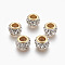 Handmade Polymer Clay European Beads, Large Hole Beads, with Brass Core, Flat Round, Golden, White, 11.5x7mm, Hole: 5mm