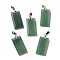 Natural Green Aventurine Faceted Pendants, Rectangle Charms with Stainless Steel Bails, Stainless Steel Color, 25x13x4mm, Hole: 5x4mm