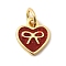 Brass Enamel Charms, Long-Lasting Plated, Lead Free & Cadmium Free, with Jump Ring, Heart with Bowknot Charm, Rack Plating, Real 18K Gold Plated, FireBrick, 10.5x9x1.5mm, Hole: 3.5mm