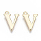 Brass Charms, Nickel Free, Letter, Real 18K Gold Plated, Letter.V, V: 14x10x1mm, Hole: 1.2mm