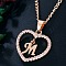 Heart Brass Micro Pave Clear Cubic Zirconia Pendant Necklaces, Rose Gold, Letter M, 17.72 inch(45cm)