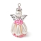 Pearlized Glass Pearl Beads  Pendants, Angel Charms, with Alloy Wings and Iron Findings, Hot Pink, 41x22x20mm, Hole: 3mm