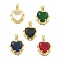 Brass Glass Charms, Heart Charms, Rack Plating, Long-Lasting Plated, Lead Free & Cadmium Free, , Faceted, Real 18K Gold Plated, Mixed Color, 14.5x13.5x6.5mm, Hole: 2x3.5mm