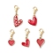 5Pcs Heart Alloy Enamel Pendant Decorations, Lobster Claw Clasps for Bag Ornaments, Golden, 20~33mm