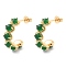 Brass & Green Glass Stud Earrings, C-Shaped, Real 18K Gold Plated, 22x6mm