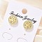 Brass Micro Pave Clear Cubic Zirconia Stud Earrings, Flat Round with Tree, Real 18K Gold Plated, 10.5mm