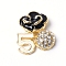 Alloy Enamel Pendants, with Crystal Rhinestone, Flower with Number 5, Black, Golden, 21x18x7mm, Hole: 1.5mm