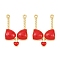Brass Enamel Pendants, Bikini Charms, Long-Lasting, Rack Plating, Lead Free & Cadmium Free, Real 18K Gold Plated, Red, 23x16x3mm, Hole: 1.2mm