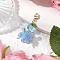 Flower Synthetic Moonstone & Glass Pendant Decorations, with 304 Stainless Steel Lobster Claw Clasps, Light Blue, 45mm, Flower: 32x18.5x18mm