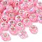 Transparent Resin Rondelle European Beads, with Disc Paillette & Platinum Tone Brass Cores, Large Hole Beads, Pink, 14x8.5mm, Hole: 5mm