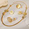 Exquisite Zinc Alloy Flat Round Cuff Bangle & Earrings & Multilayer Tassel Necklaces & Rings Set for Women, Golden