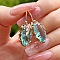 Alloy Cubic Zirconia Dangle Earrings, Oval, Golden, Pale Turquoise, 30x10mm