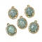 Natural Amazonite Faceted Oval Pendants, Rack Plating Brass Micro Pave Cubic Zirconia Charms, Golden, 15.5x11x4.5mm, Hole: 1.4mm
