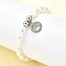 304 Stainless Steel Flat Round with Paw Print Charm Bracelets for Women, with Plastic Imitation Pearl Beads, Stainless Steel Color, 6-7/8 inch(17.5cm)