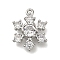 Rack Plating Brass Micro Pave Cubic Zirconia Pendants, Cadmium Free & Nickel Free & Lead Free, Long-Lasting Plated, Snowflake, Platinum, 15x11.5x4mm, Hole: 1mm