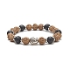 Tête bouddhiste en alliage de pierres précieuses et bracelet extensible en perles de bois pour femme BJEW-JB09151-2