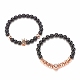 2Pcs 2 Style Synthetic Hematite & Black Stone & Natural Obsidian Stretch Bracelets Set with Cubic Zirconia Skull BJEW-JB08120-04-4
