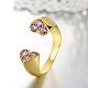 Heart Real 18K Gold Plated Brass Cubic Zirconia Cuff Rings RJEW-BB05398-4