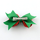 クリスマスグログランちょう結びワニのヘアクリップ  アイロンクリップとラインストーン付き  グリーン  プラチナ  70x90mm  クリップ：41x7mm PHAR-R167-12-2