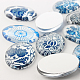 Blue and White Floral Theme Ornaments Glass Oval Flatback Cabochons X-GGLA-A003-10x14-YY-3
