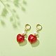 Aretes colgantes con corazón de vidrio rojo y perla natural EJEW-TA00129-3