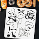 Fingerinspire chef stencil 11.8x11.8 pollice chef baker cuoco stencil scava fuori cappello da cuoco pittura stencil chef man mestiere stencil pet di plastica forchetta cucchiaio disegno stencil per la cucina decorazione di piastrelle a parete DIY-WH0391-0003-3