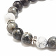 Bracelet extensible en perles rondes en larvikite naturelle et en bois BJEW-JB07804-4