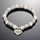 Heart Glass Pearl Round Beaded Stretch Wedding Charm Bracelets BJEW-JB01926-02-1