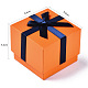 厚紙のジュエリーボックス  リング包装用  ちょう結びの正方形  ダークオレンジ  6.6x6.6x5.2cm CBOX-S022-002B-5