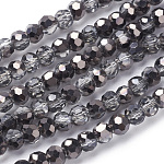 Chapelets de perles en verre électroplaqué, demi-plaqué, facetté (32 facettes), ronde, noir plaqué, 4mm, Trou: 1mm, Environ 88~90 pcs/chapelet, 28~30 cm