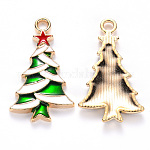 Emaille Anhänger Legierung, für Weihnachten, Weihnachtsbaum mit Stern, Licht Gold, Farbig, 27x16x2.5 mm, Bohrung: 2 mm