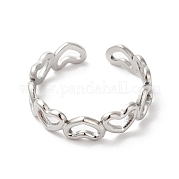 304 anello per polsino aperto da donna a cuore cavo in acciaio inossidabile RJEW-K245-28P