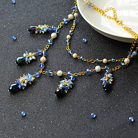 DIYネックレスキット  かなり手作りガラスビーズチェーンネックレス  階層型ネックレス  12x8mm&nbsp;DIY-JP0003-04