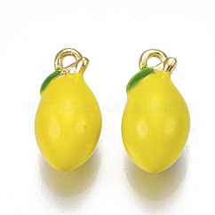 Breloques en laiton, avec l'émail, citron, sans nickel, véritable 18k plaqué or, or, 13x7mm, Trou: 1.2mm