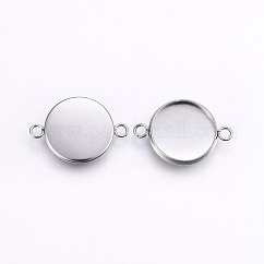 Anlaufgeschützte Cabochon-Anschlussfassungen aus Edelstahl 304, Lünettenbecher mit glattem Rand, Flachrund, Edelstahl Farbe, Fach: 10 mm, 17x12x2 mm, Bohrung: 1.8 mm