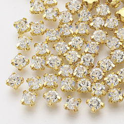 Cose en el rhinestone, Enlaces multifilares, Diamantes de imitación de cristal, con ajustes de puntas de latón, accesorios de prendas de vestir, dorado, 3x2.5mm, aproximamente 1440 unidades / bolsa