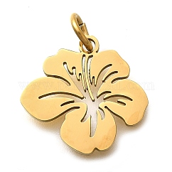 Ciondoli in acciaio inossidabile 304, con anello di salto, fiore di fascino, Taglio laser, placcatura ionica (ip), vero placcato oro 18k, 14x14.5x1mm, Foro: 3 mm