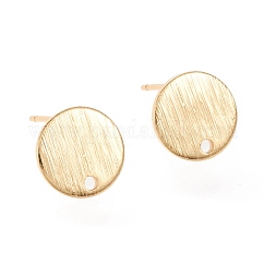 Accessoires de clous d'oreilles en laiton, Plaqué longue durée, plat rond, véritable 18k plaqué or, 10x1mm, Trou: 1.2mm, pin: 0.7 mm