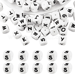20 Uds. Cuentas de silicona con letras de cubo blanco, cuentas cuadradas de 12x12x12mm con dados del alfabeto con espaciador de agujeros de 2mm, cuentas sueltas con letras para pulsera, collar, fabricación de joyas, letter.s, 12mm, agujero: 2 mm