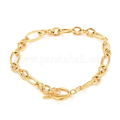 Unisex-Armbänder aus 304er Edelstahl mit PVD-Vakuumbeschichtung und Figaro-Kette, langlebig plattiert, mit Knebelverschlüsse, golden, 8-1/2 Zoll (21.5 cm)
