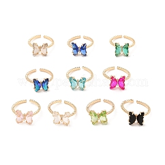 K9 offener Manschettenring aus Glas mit Schmetterling, hellgoldener Messingschmuck für Damen, Mischfarbe, uns Größe 5 1/2 (16.1mm)