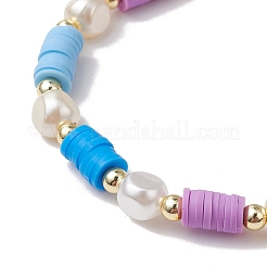 4шт 4 цвета плоские круглые полимерные глиняные бусины эластичные браслеты для женщин BJEW-JB11647