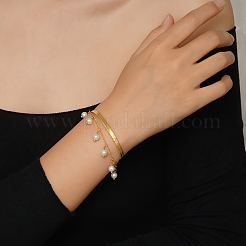 Модные двухслойные браслеты из нержавеющей стали с цепочками в елочку и панцирным плетением TF4640-2