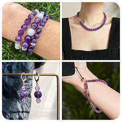 100 шт. 3 вида круглых бусин из натурального аметиста G-TA0002-46