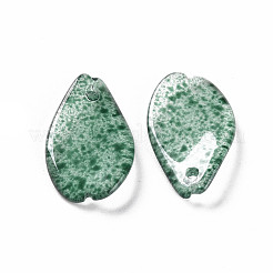 透明スプレー塗装ガラスペンダント  花弁  グリーン  16x9.5x2mm  穴：1mm&nbsp;GLAA-S190-014G-01