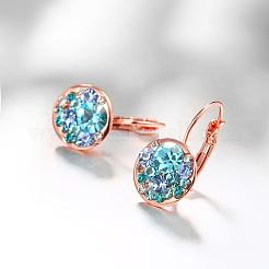 フラットラウンドスズ合金チェコラインストーンフレンチフックピアス  アクアマリン  ローズゴールド  23x13mm&nbsp;EJEW-BB02101-A-2RG