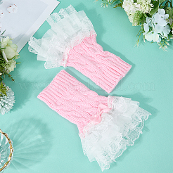 Бант хлопковые женские трикотажные цветочные кружевные манжеты на запястье для свадебной вечеринки AJEW-WH20060-34A