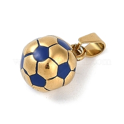 トレンディなネックレスの留め具 304 ステンレススチール フットボール/サッカーボールペンダント  ゴールドカラー  ブルー  15x11mm  穴：3x6mm&nbsp;STAS-L012-B01G-01