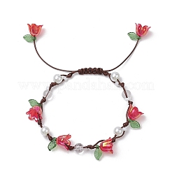 4шт. круглые браслеты из плетеных бусин из натурального кварцевого кристалла BJEW-TA00593