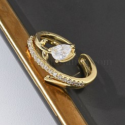 Anelli aperti con polsino in ottone micro pavé di zirconi cubici per donna&nbsp;RJEW-L343-05G-02